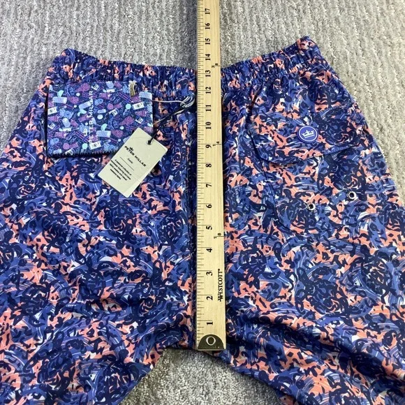 Peter Millar Seaside Mens Blue Coral Abstract Swim Trunks Size Small NWT